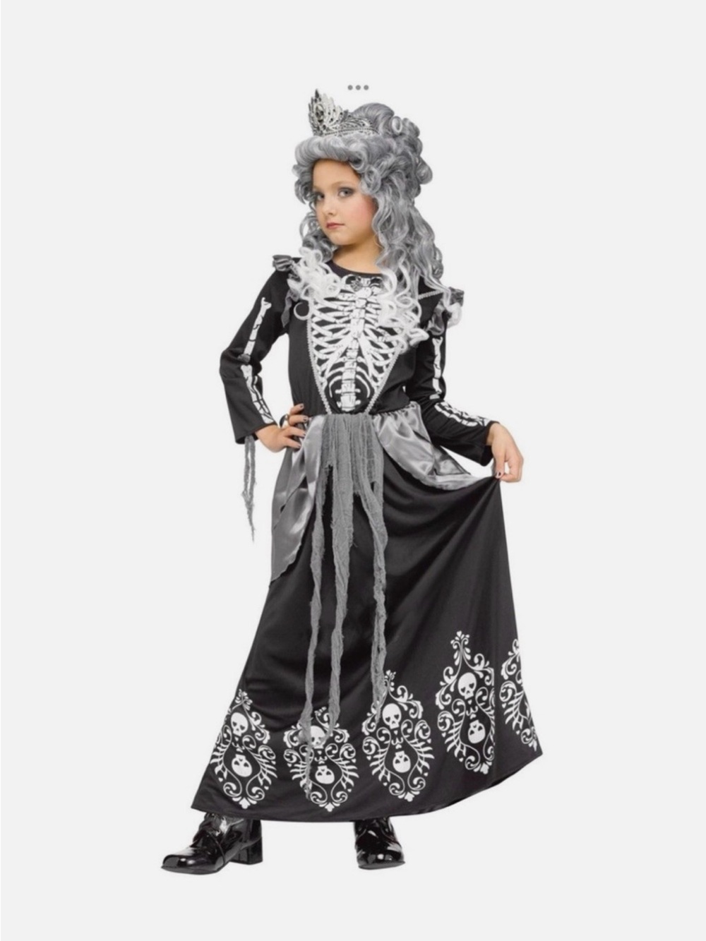Girls Black and Silver Skeleton Princess Costume